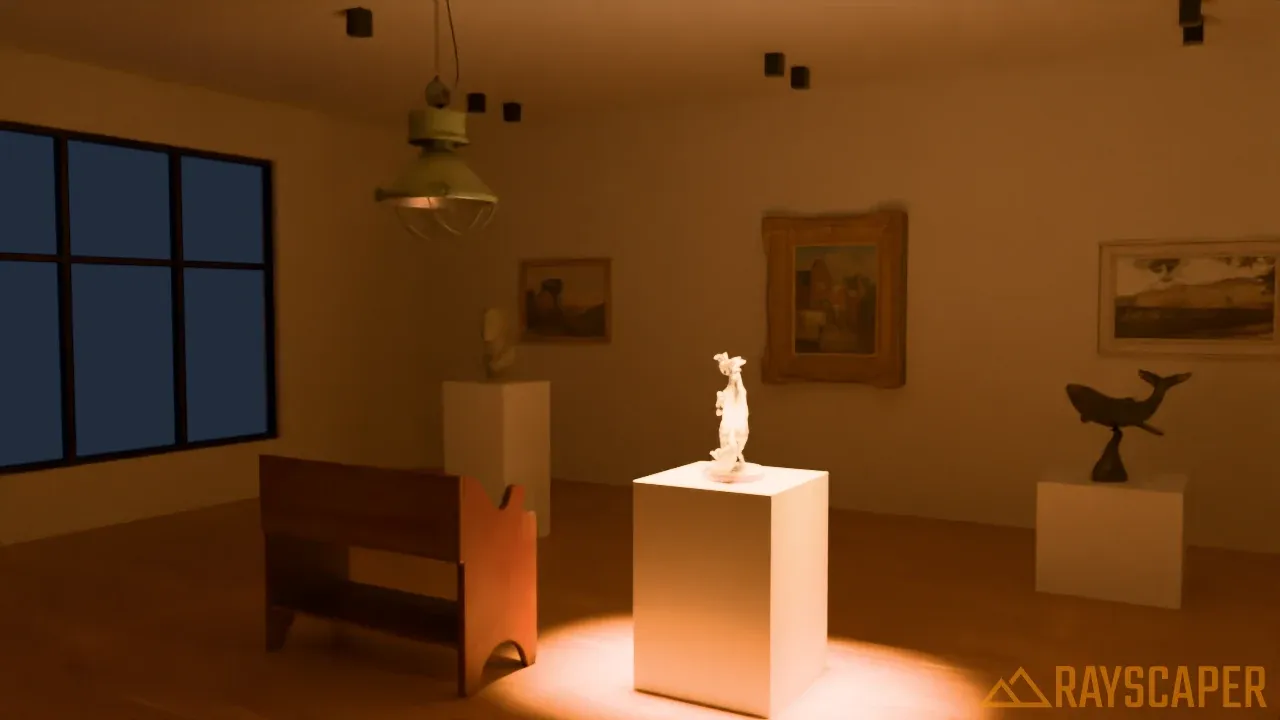 A ceiling panel with 20 degree spread lighting only the horse statue