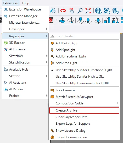Create Archive in the Extensions > Rayscaper menu