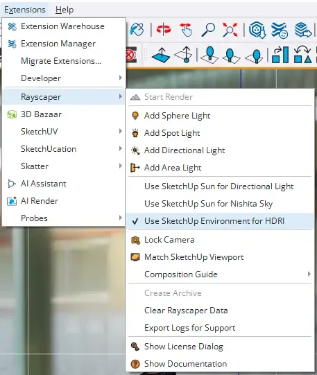 Use SketchUp Environment for HDRI menu option with checkmark