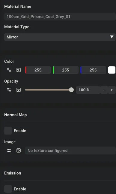 Mirror material configuration