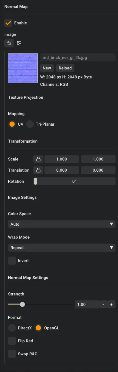 Normal map configuration options
