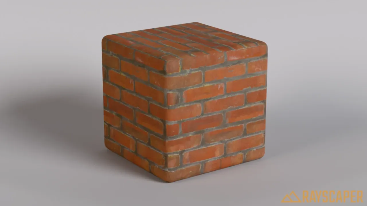 The same brick cube without the normal map, flat
