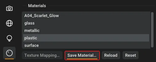 Open material save panel