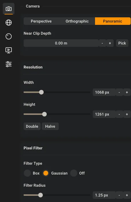 Panoramic camera settings