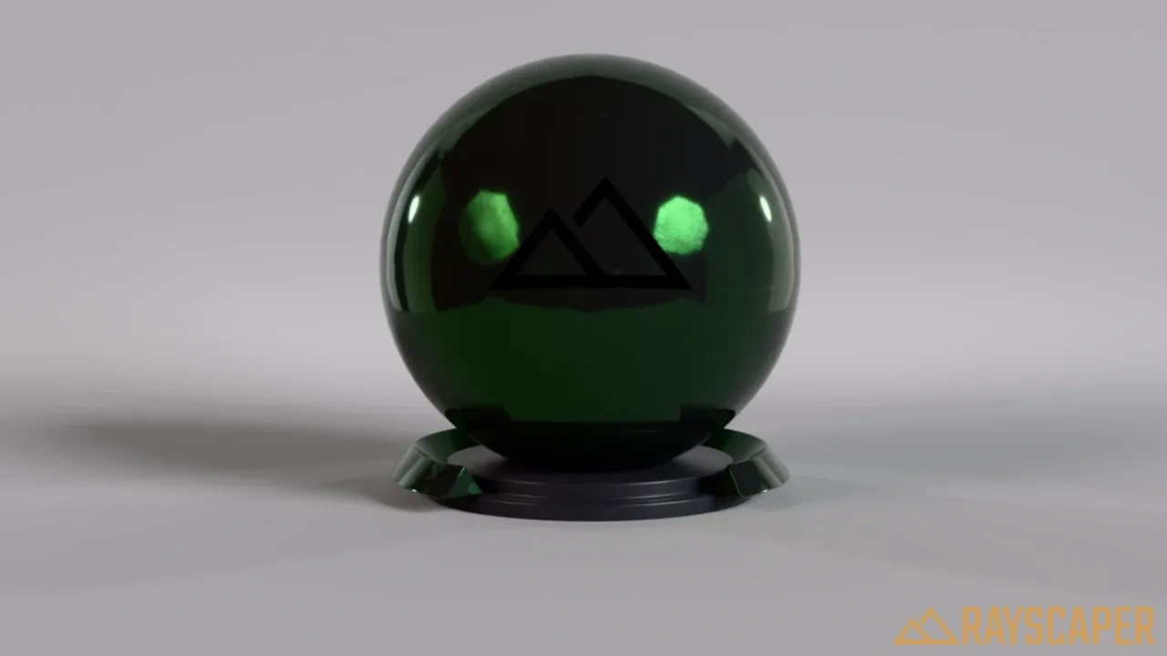 A black ball with green reflections