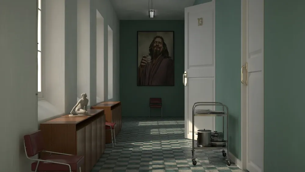 A hall rendered with Rayscaper