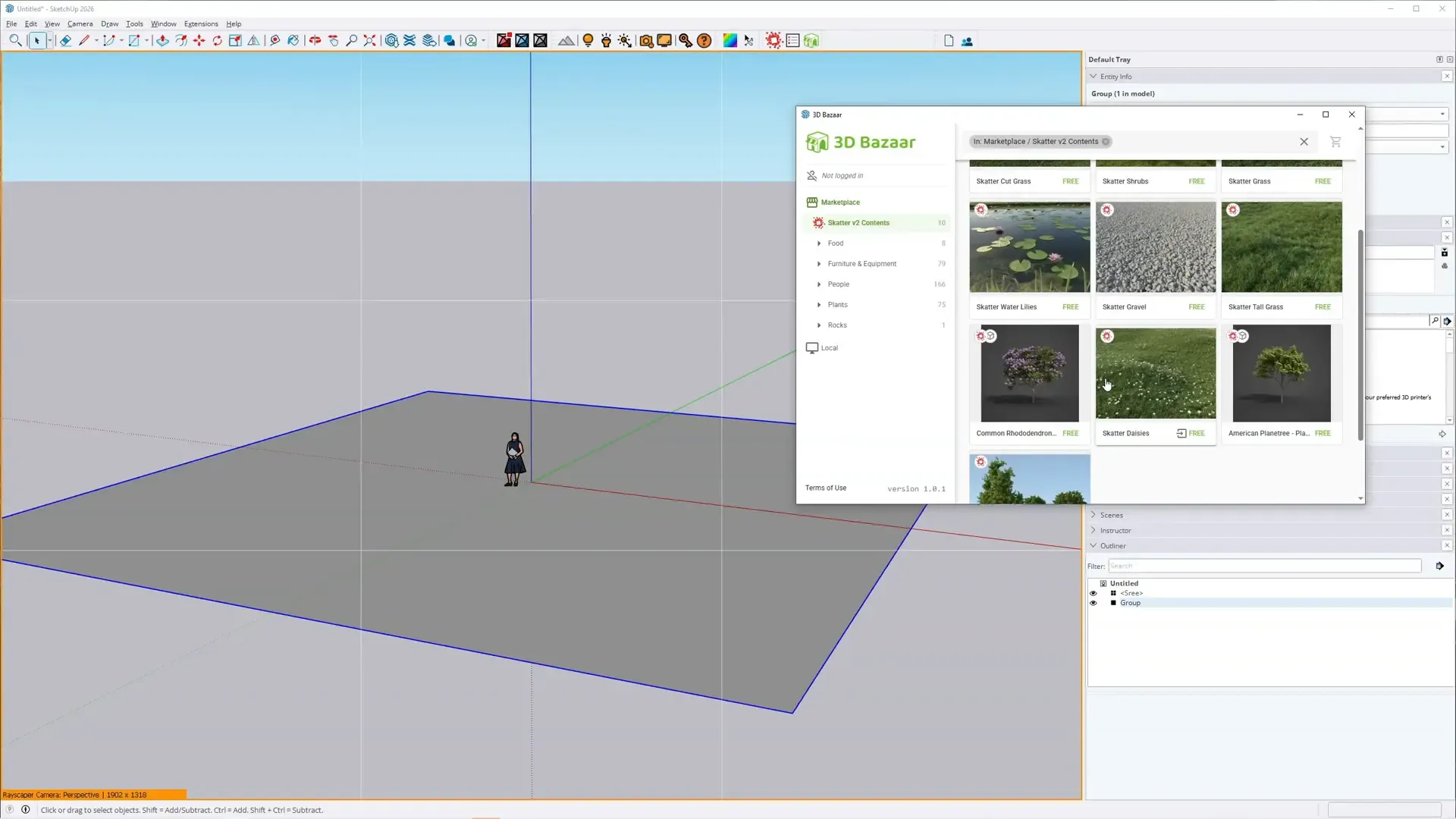 3D Bazaar window showing Skatter vegetation assets