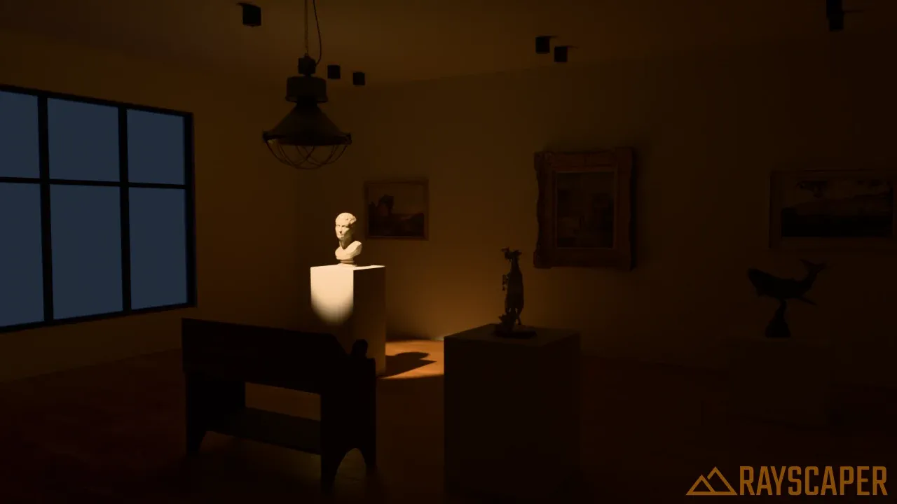 A spotlight with a soft edge on the plinth
