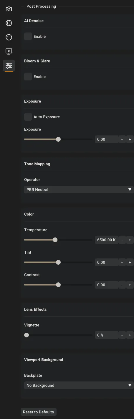 Post processing settings