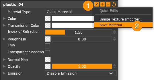 Open material save panel